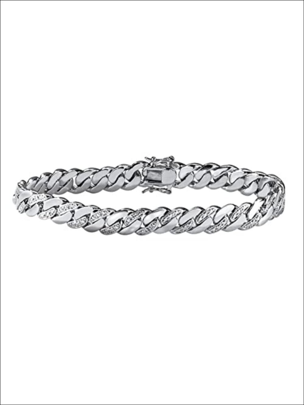 Men's Platinum Plated Curb Link Bracelet 9mm Diamond Accent Box Clasp